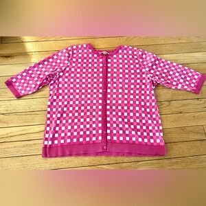 CJ Banks Lightweight Cardigan Pink and White Check Size 3X